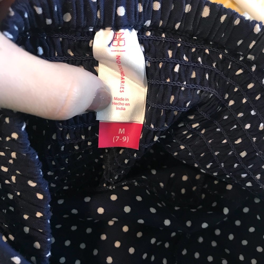 Navy blue halter dress with white polka dots